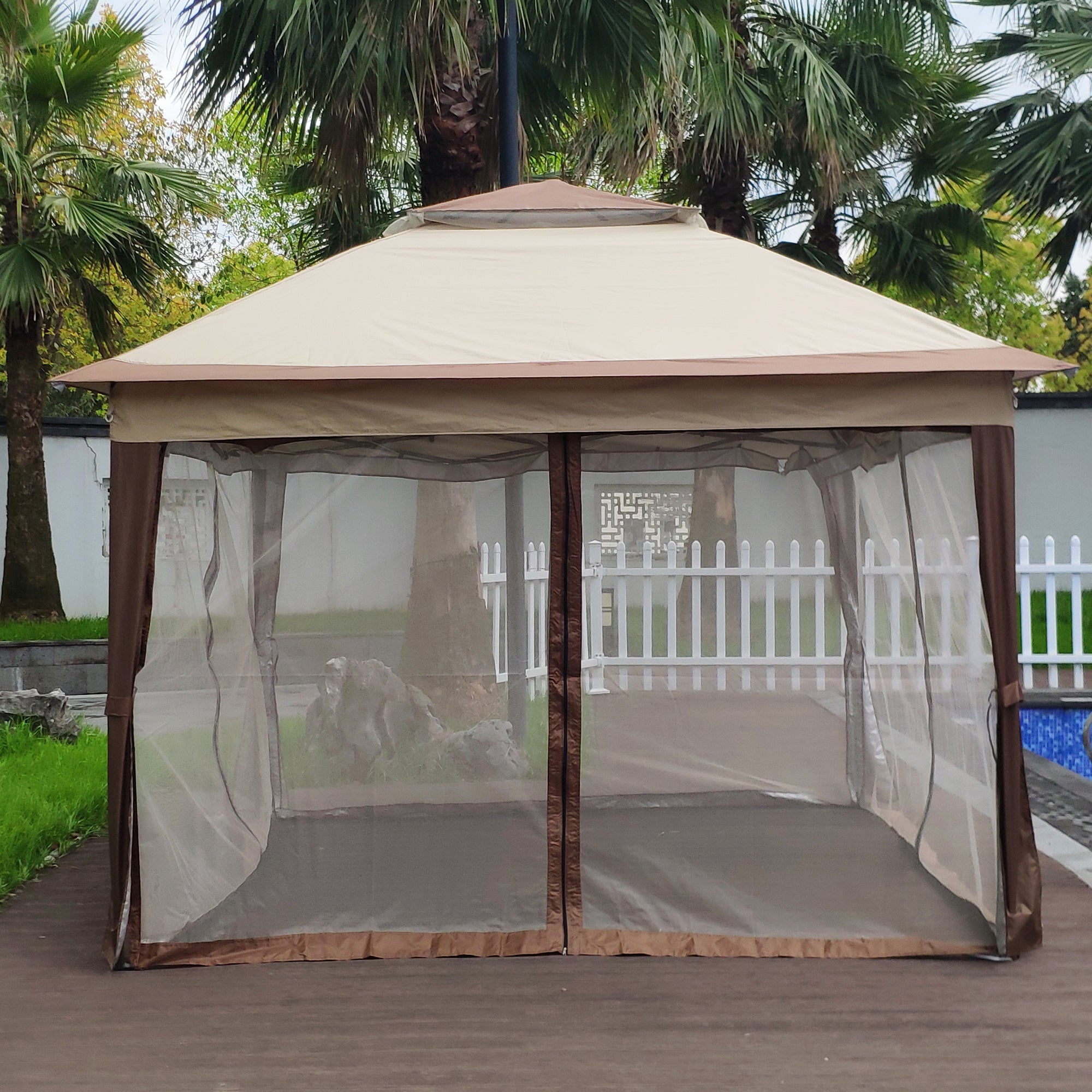 Outdoor 11x11 Ft Pop Up Gazebo Canopy With Removable Zipper Netting