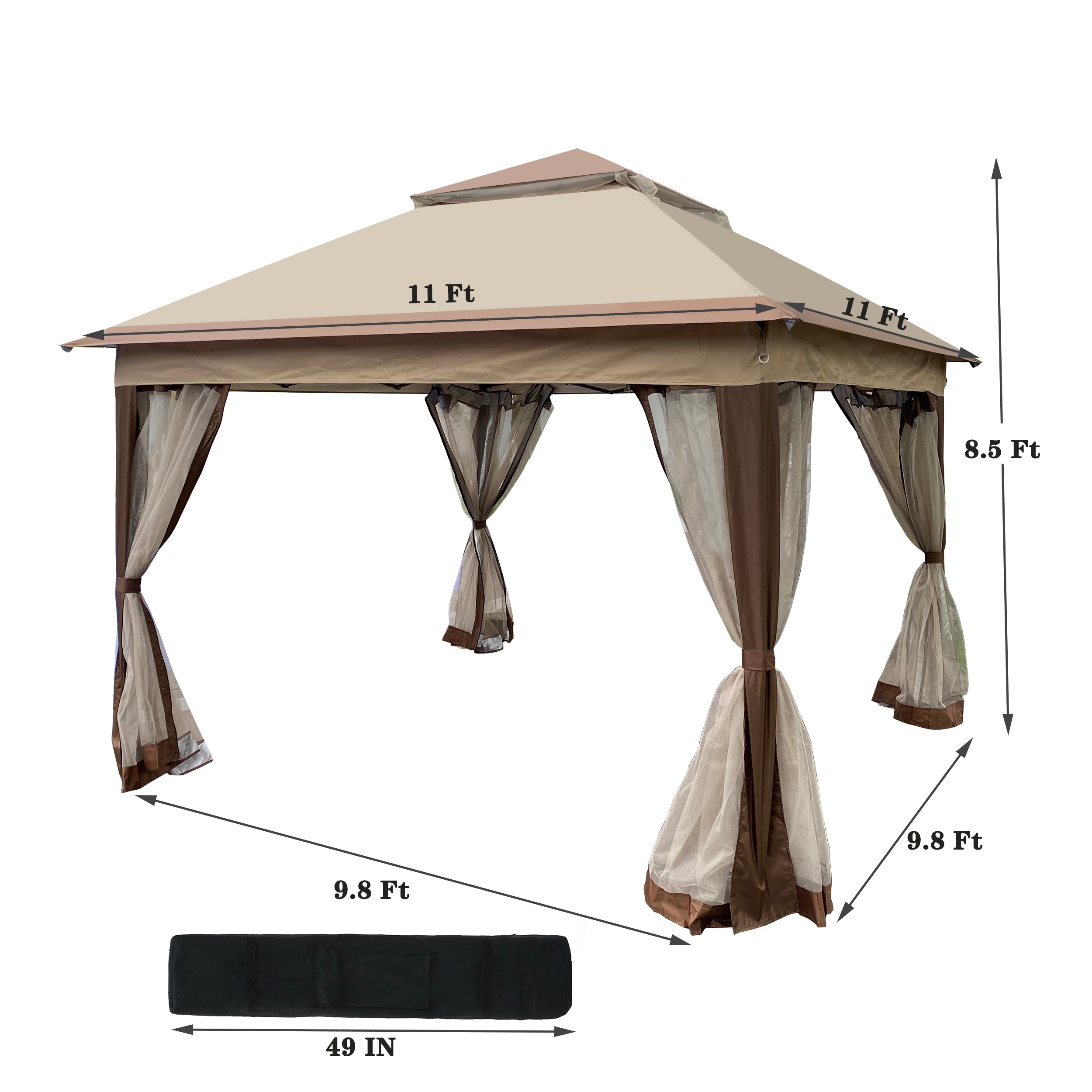 Outdoor 11x11 Ft Pop Up Gazebo Canopy With Removable Zipper Netting