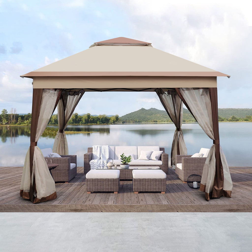 Outdoor 11x11 Ft Pop Up Gazebo Canopy With Removable Zipper Netting