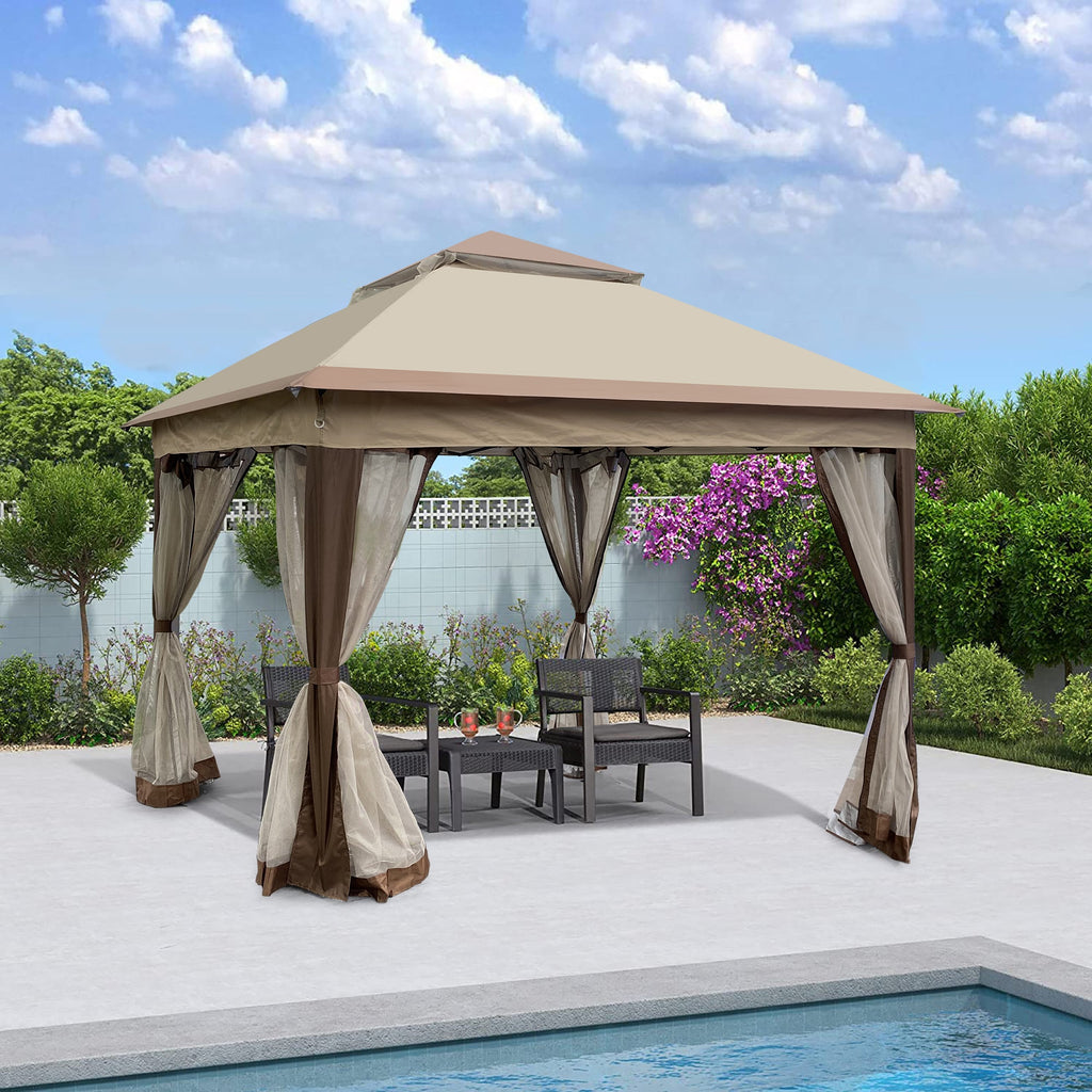 Outdoor 11x11 Ft Pop Up Gazebo Canopy With Removable Zipper Netting