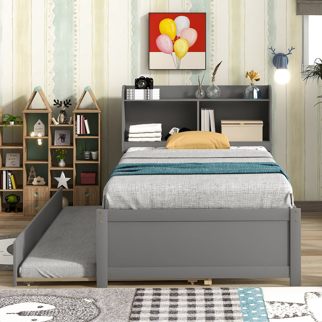 Twin Bed with Trundle and Bookcase