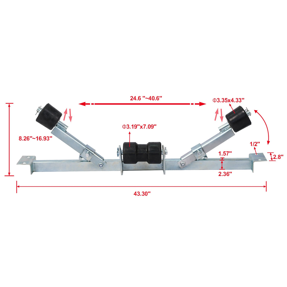 Boat Trailer Bottom Support Bracket with Keel Rollers