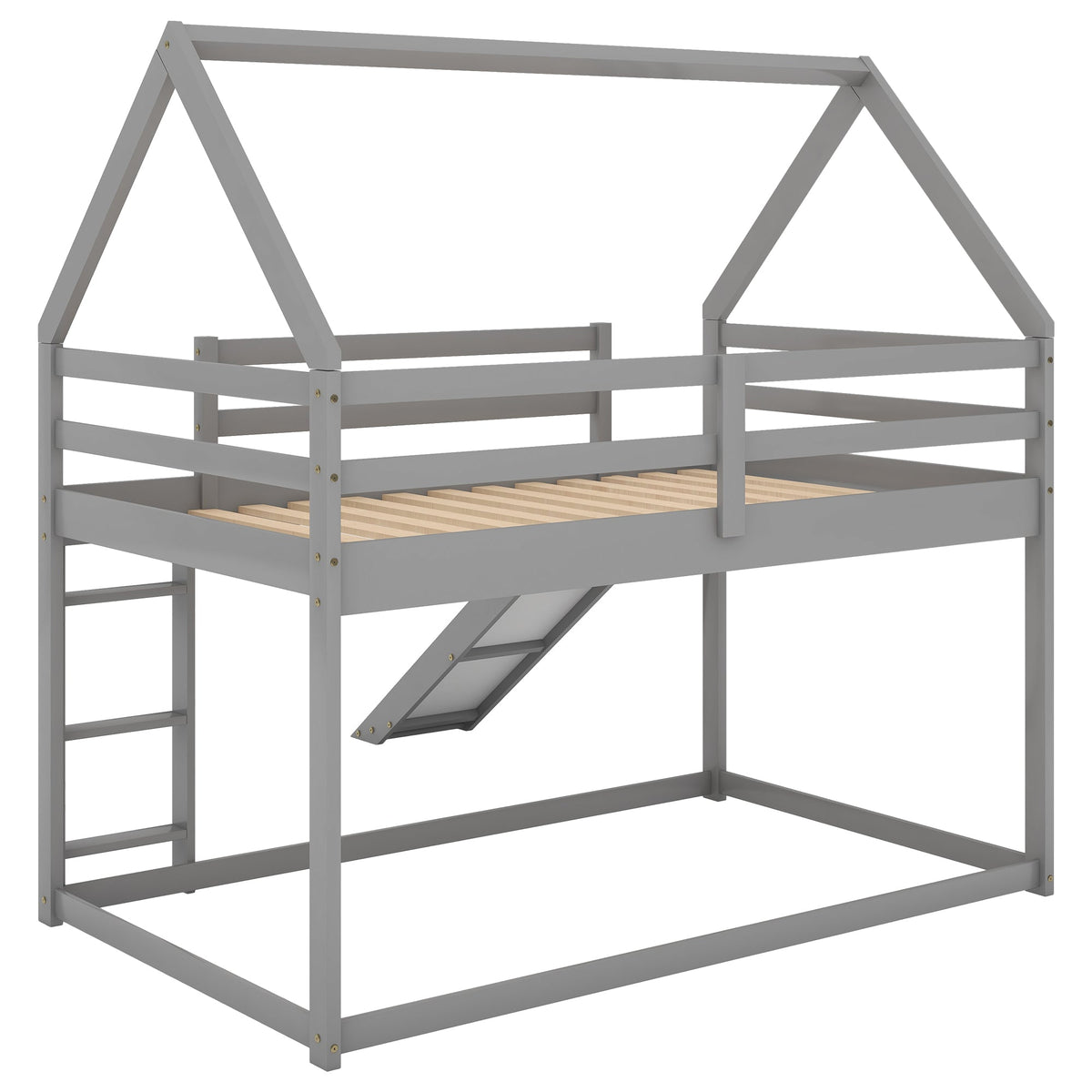 Twin Size Bunk House Bed With Slide And Ladder