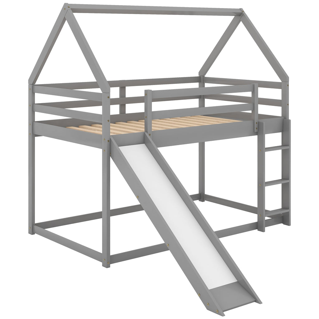 Twin Size Bunk House Bed With Slide And Ladder