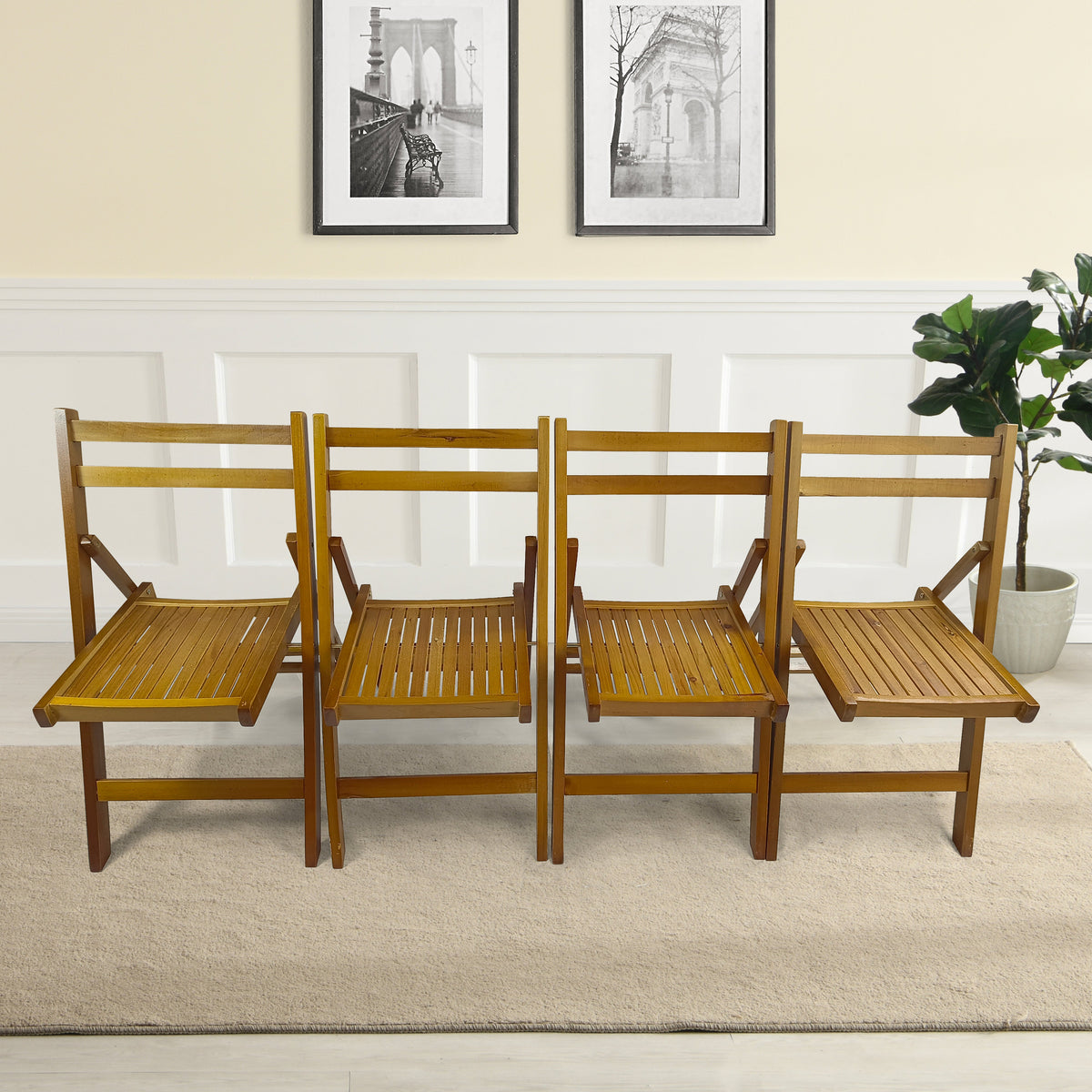 Furniture Slatted Wood Folding Special Event Chair - Set of 4