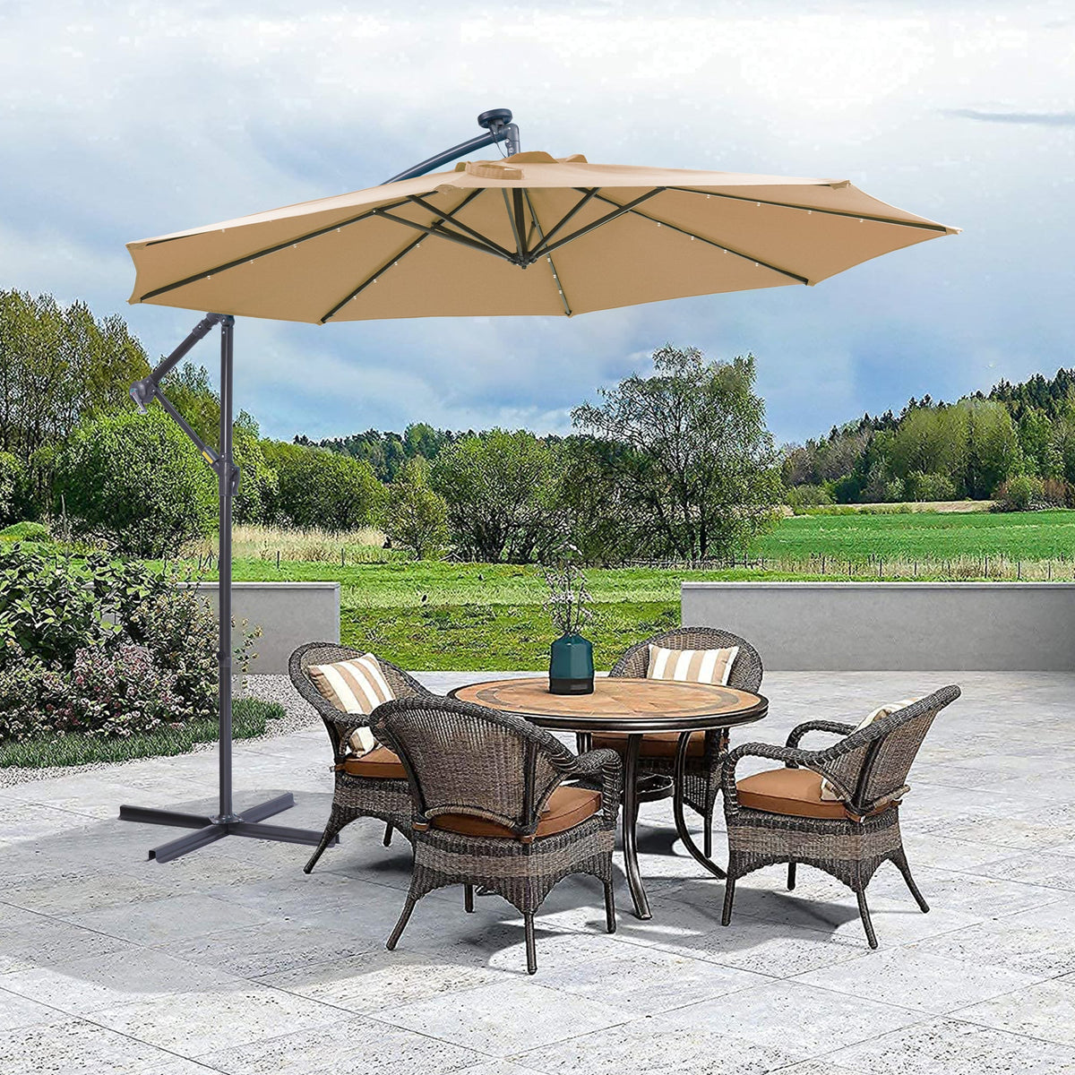 10 FT Solar LED Patio Outdoor Umbrella