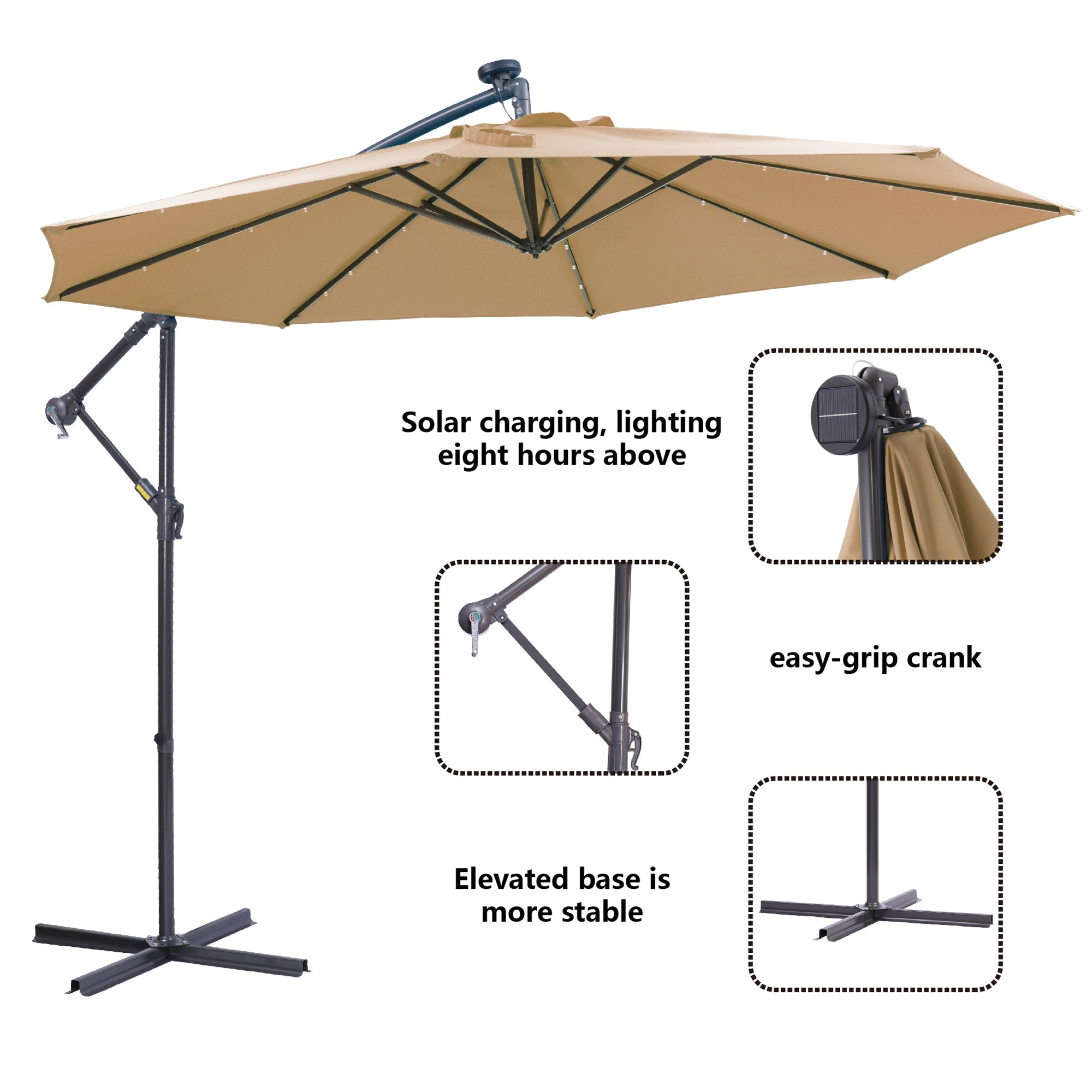 10 FT Solar LED Patio Outdoor Umbrella