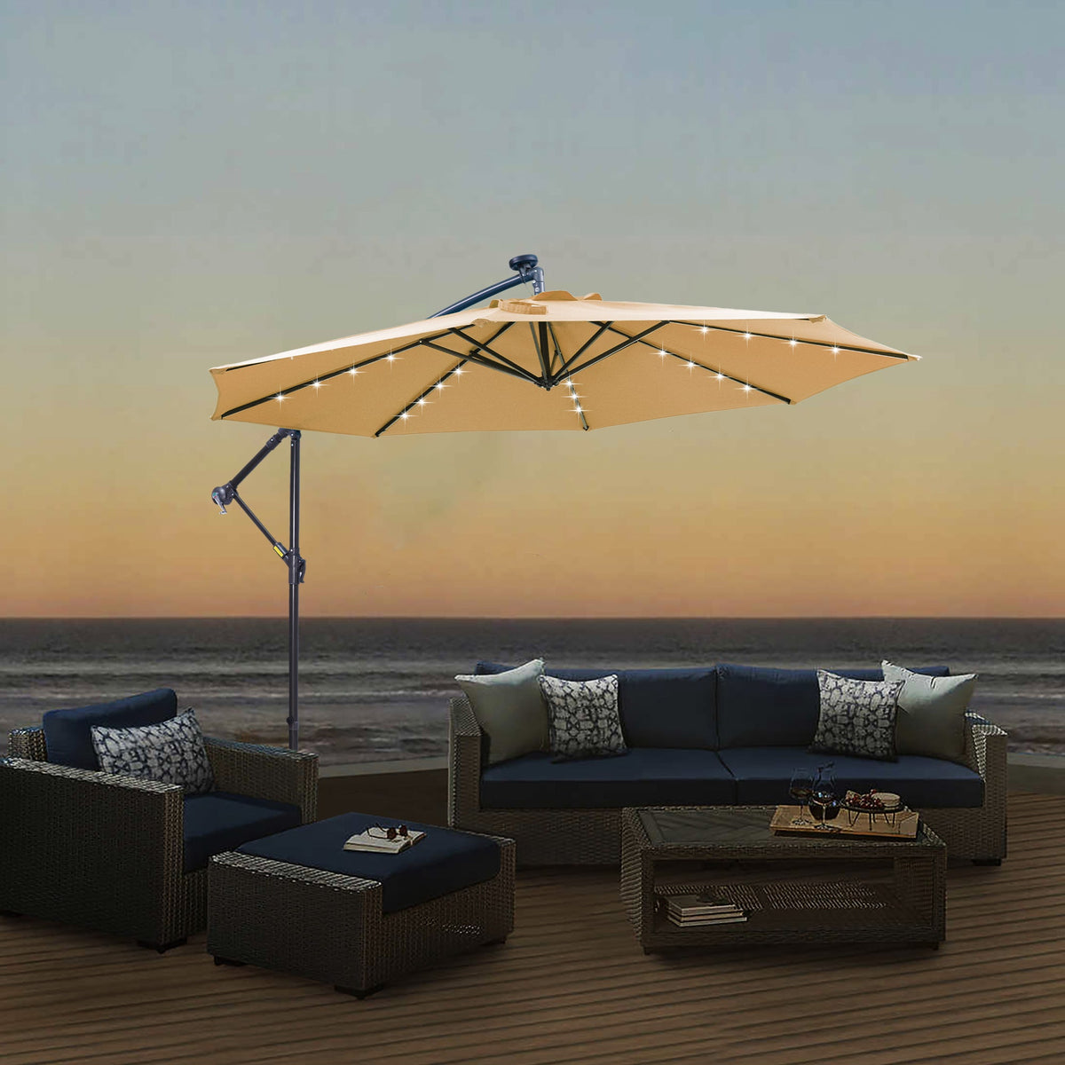 10 FT Solar LED Patio Outdoor Umbrella