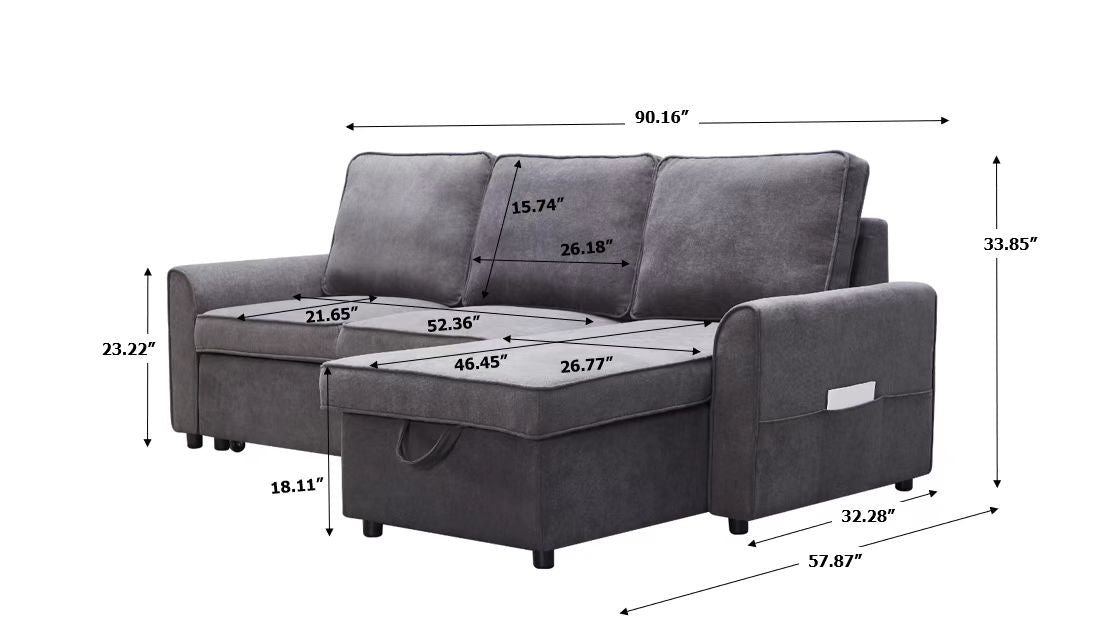 Modern Modular L-Shaped Sofa Bed with Chaise Longue