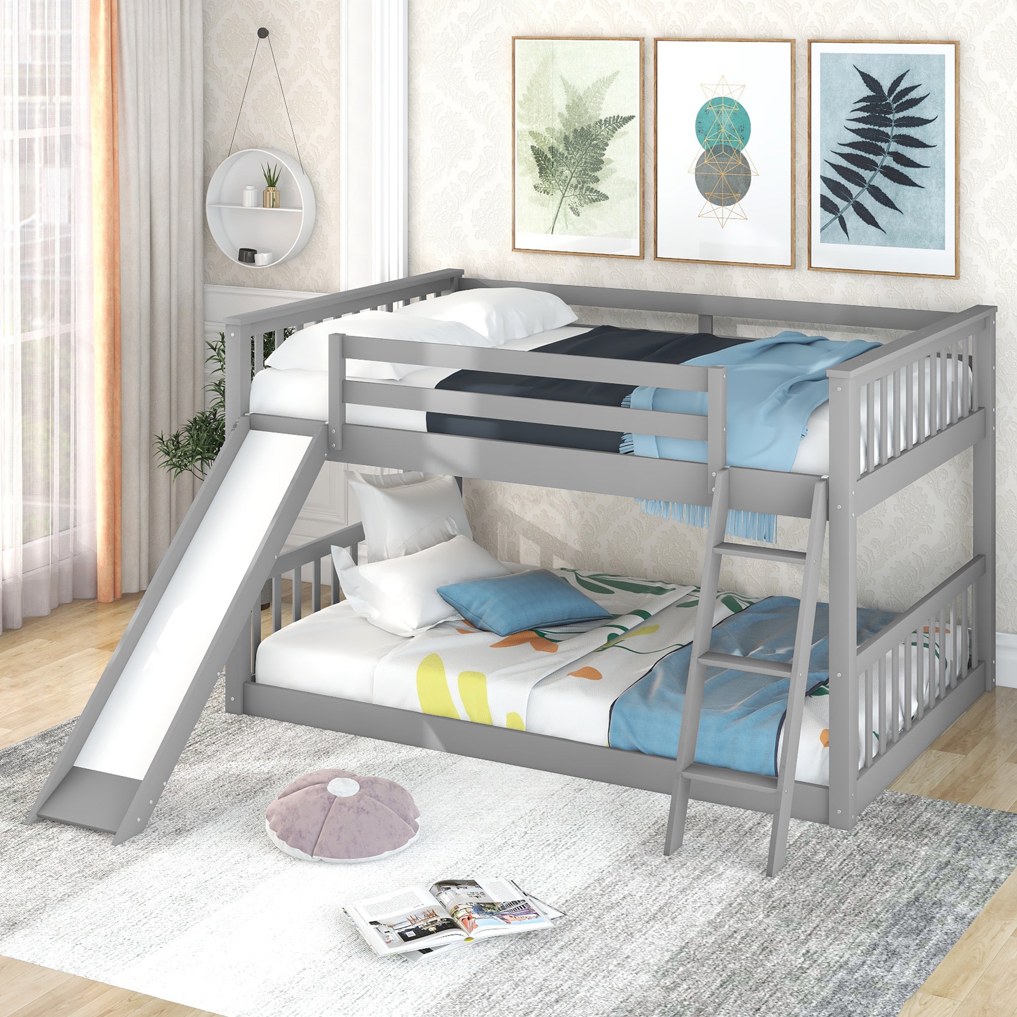 Full Over Full Bunk Bed with Convertible Slide and Ladder