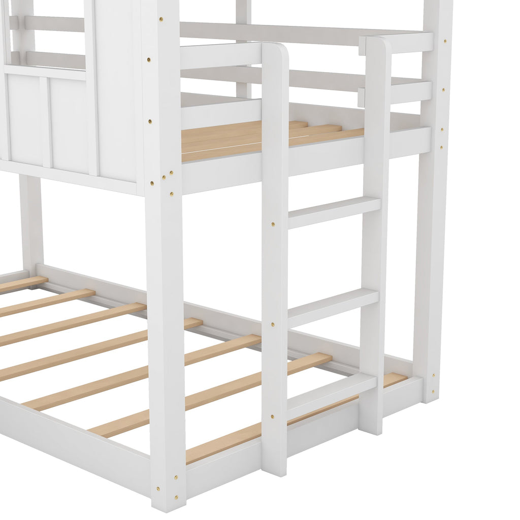 Twin Over Twin House Bunk Bed with Slide and Windows