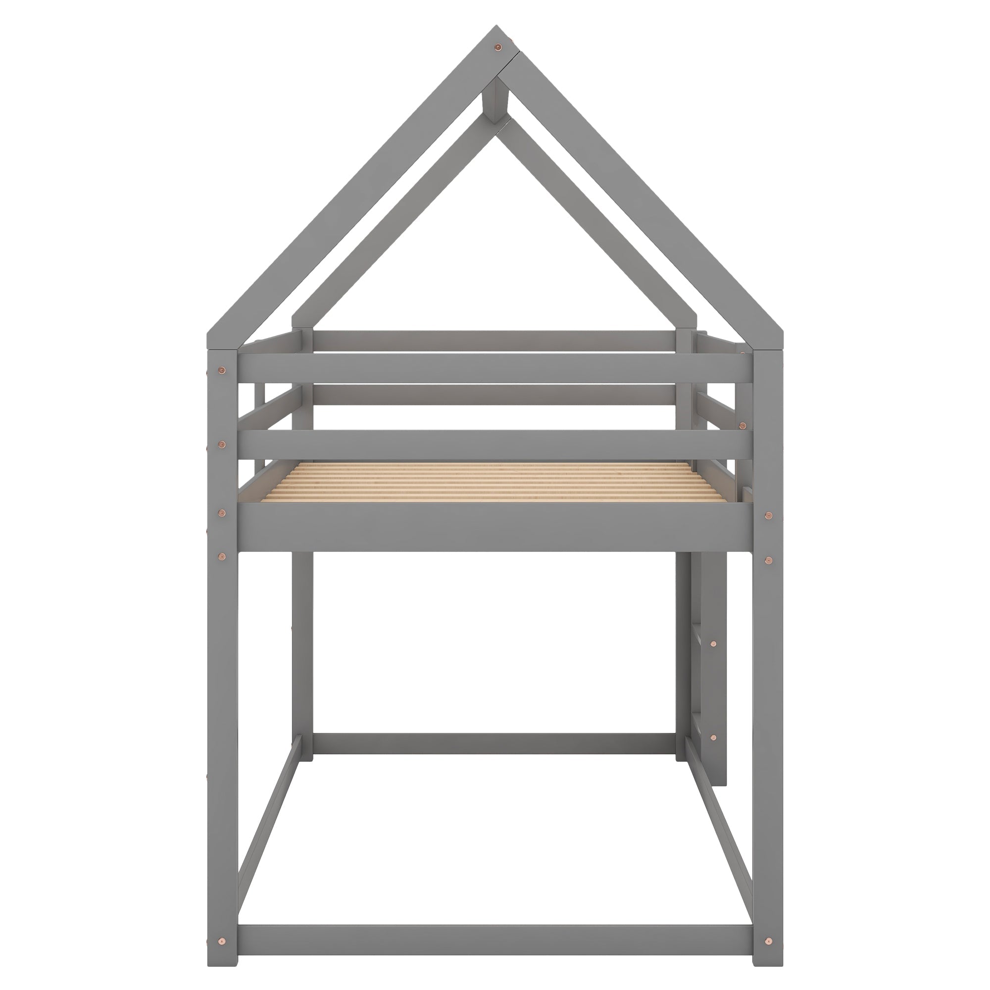 Twin Over Twin Low Bunk Bed with Ladder, Gray