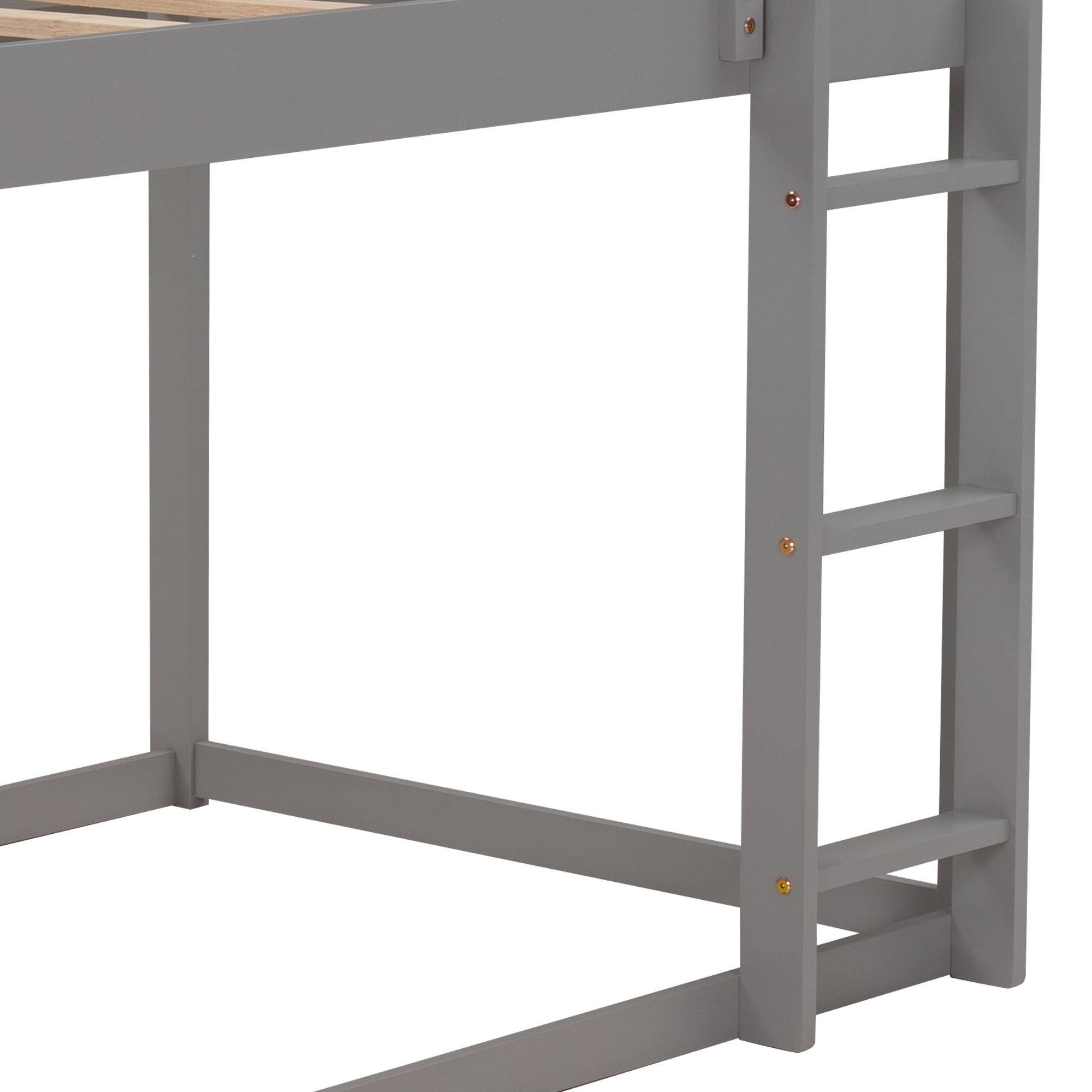 Twin Over Twin Low Bunk Bed with Ladder, Gray