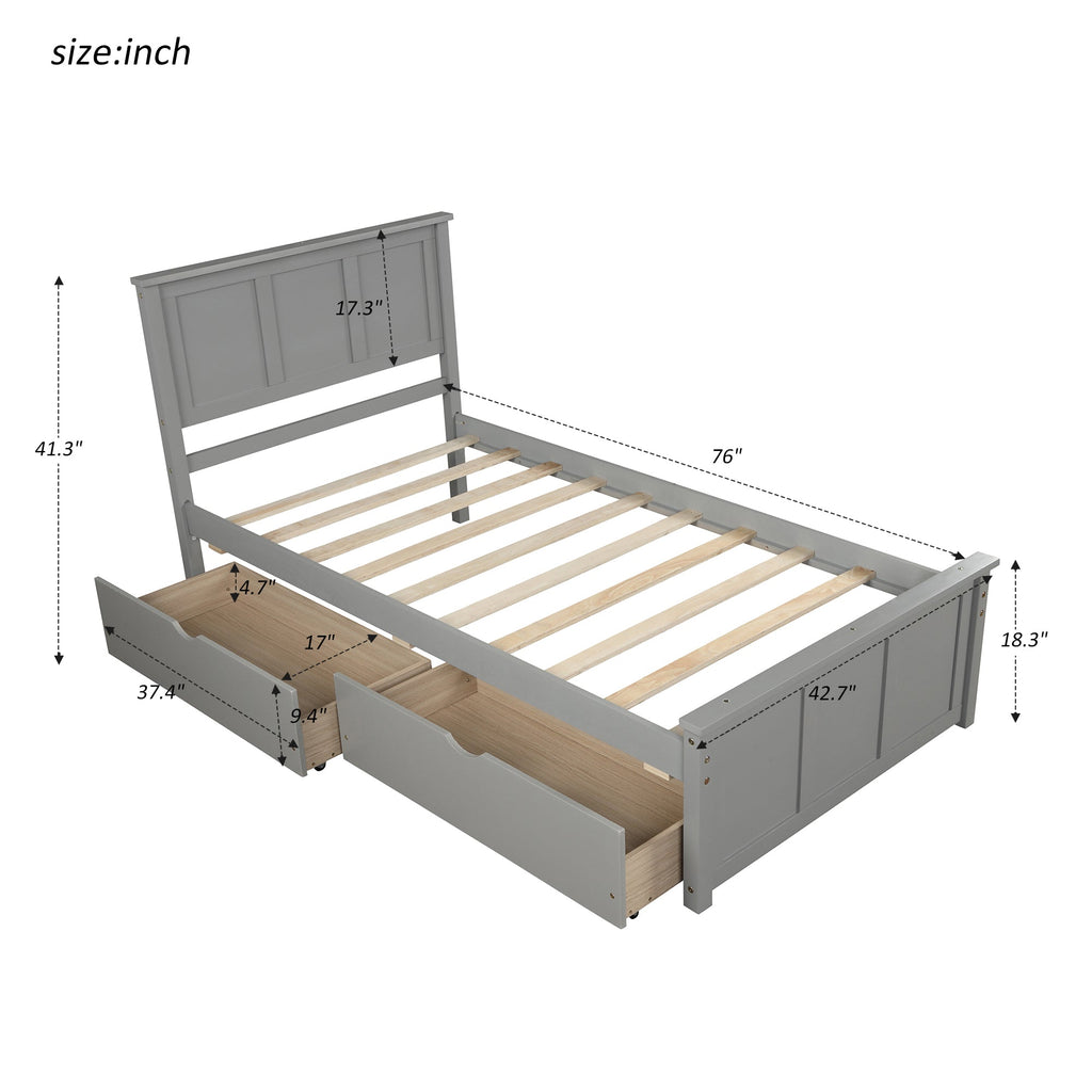 Twin Size Platform Storage Bed with Two Drawers