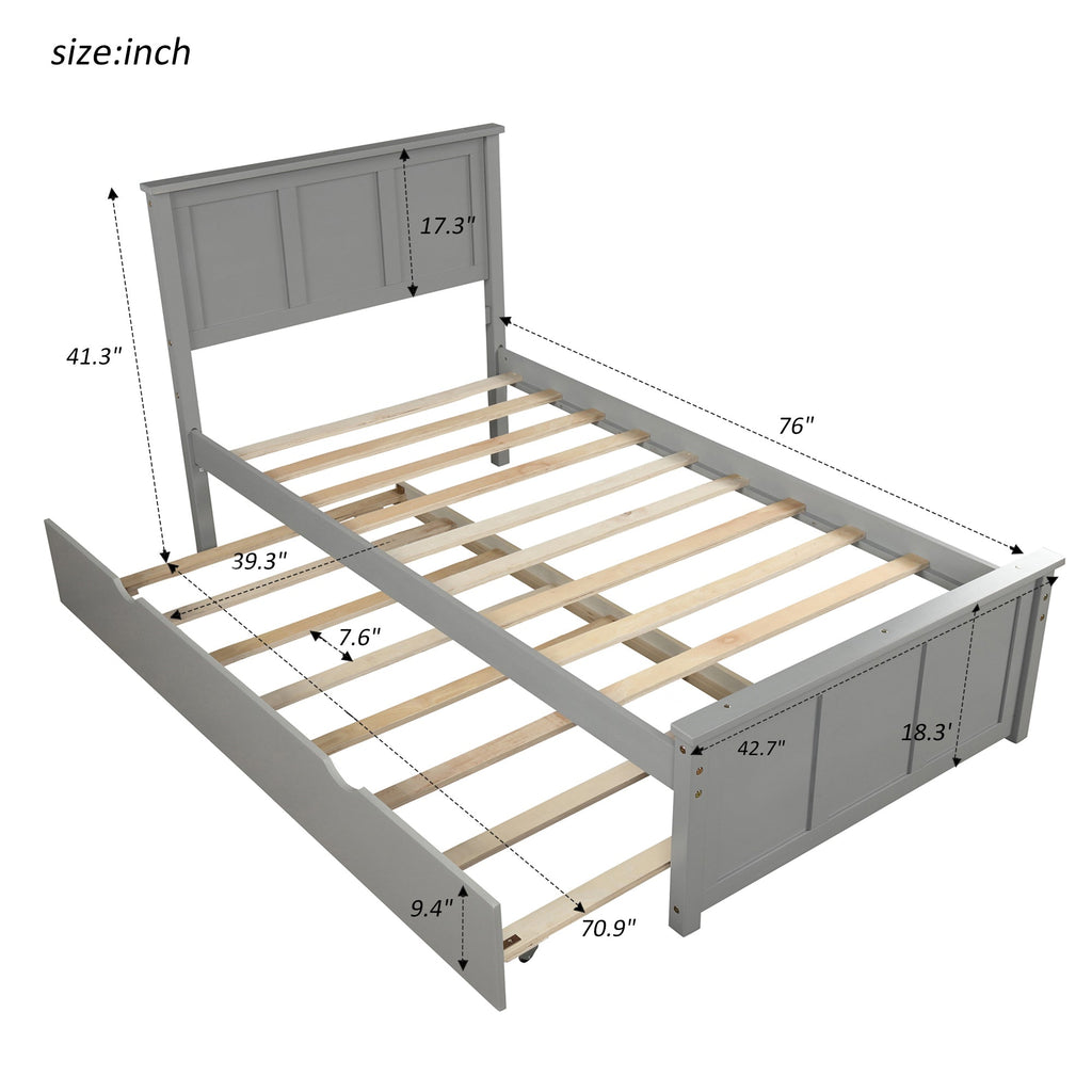 Platform Bed with Twin Size Trundle, Twin Size Frame