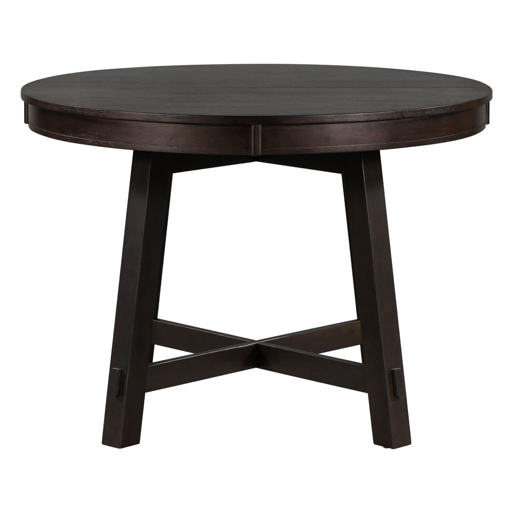 TREXM Farmhouse Round Extendable Dining Table with 16" Leaf
