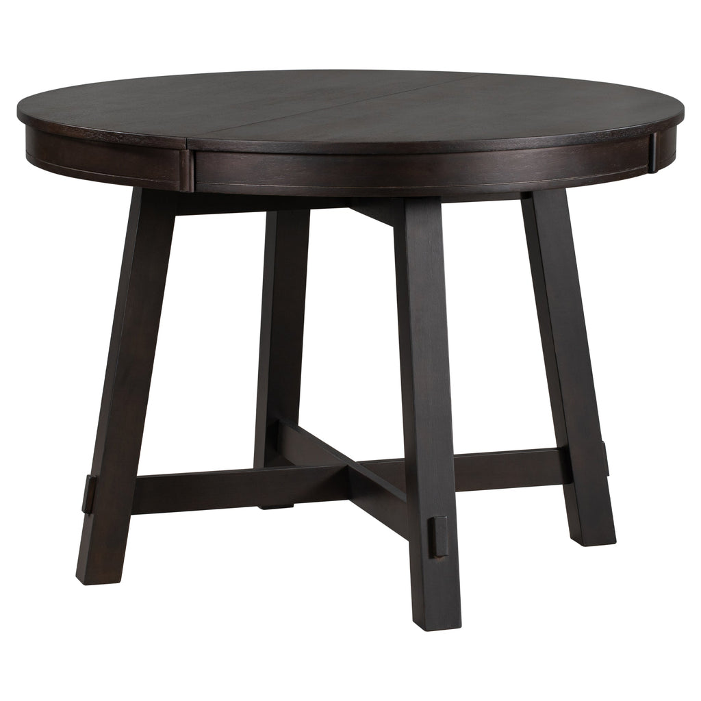 TREXM Farmhouse Round Extendable Dining Table with 16" Leaf