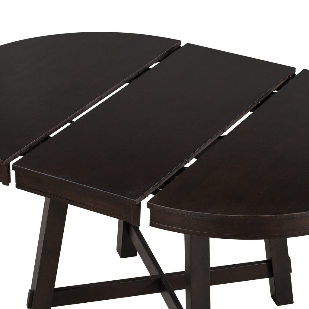 TREXM Farmhouse Round Extendable Dining Table with 16" Leaf