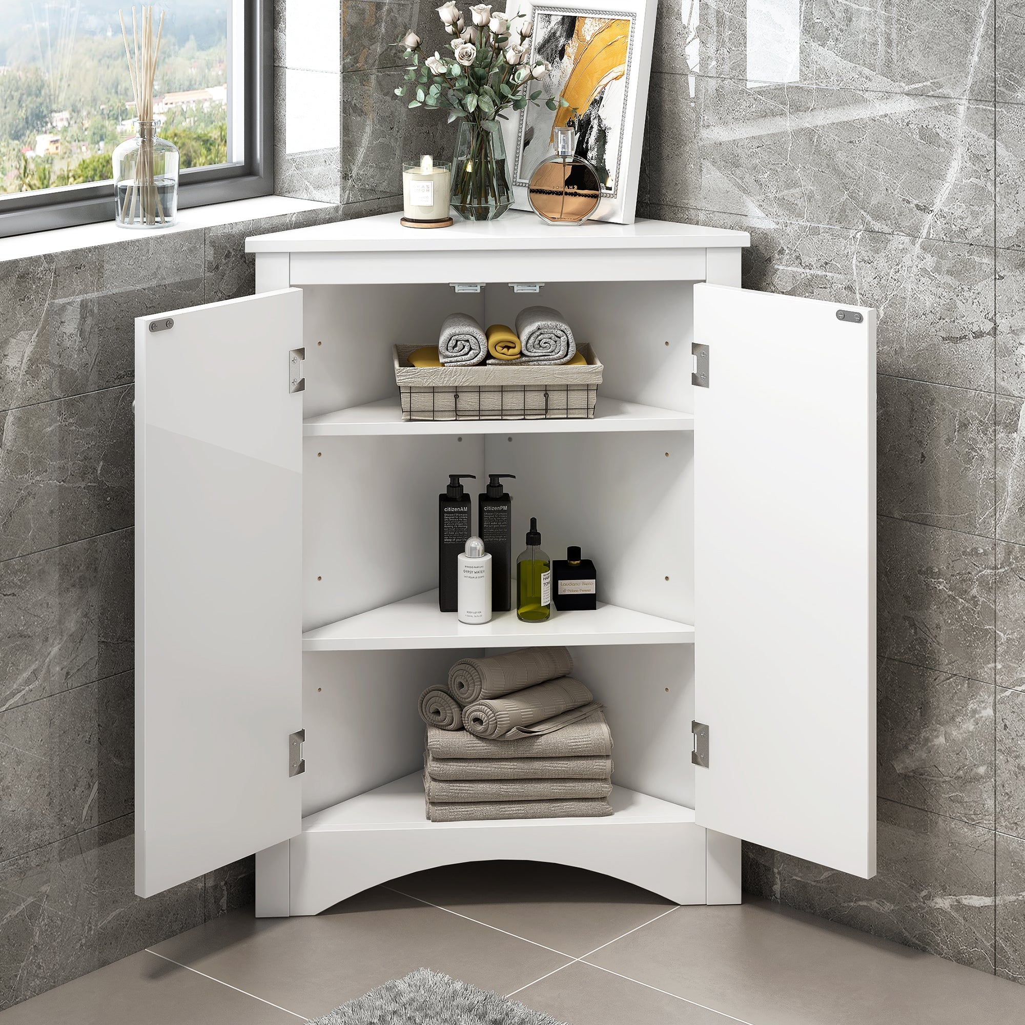 White Triangle Bathroom Storage Cabinet