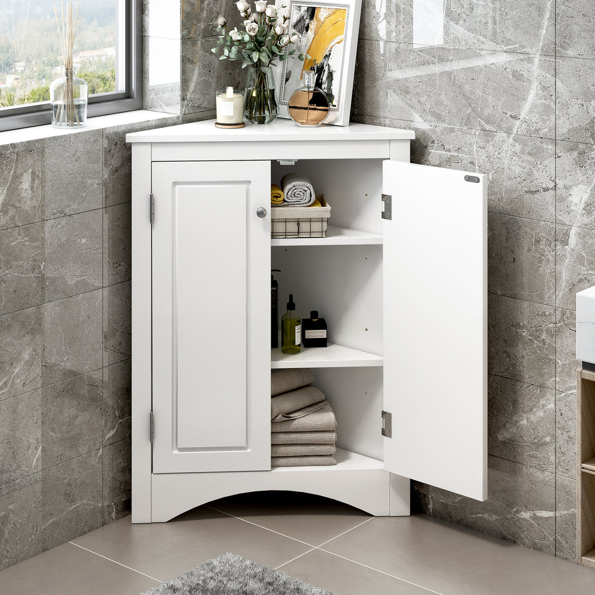 White Triangle Bathroom Storage Cabinet
