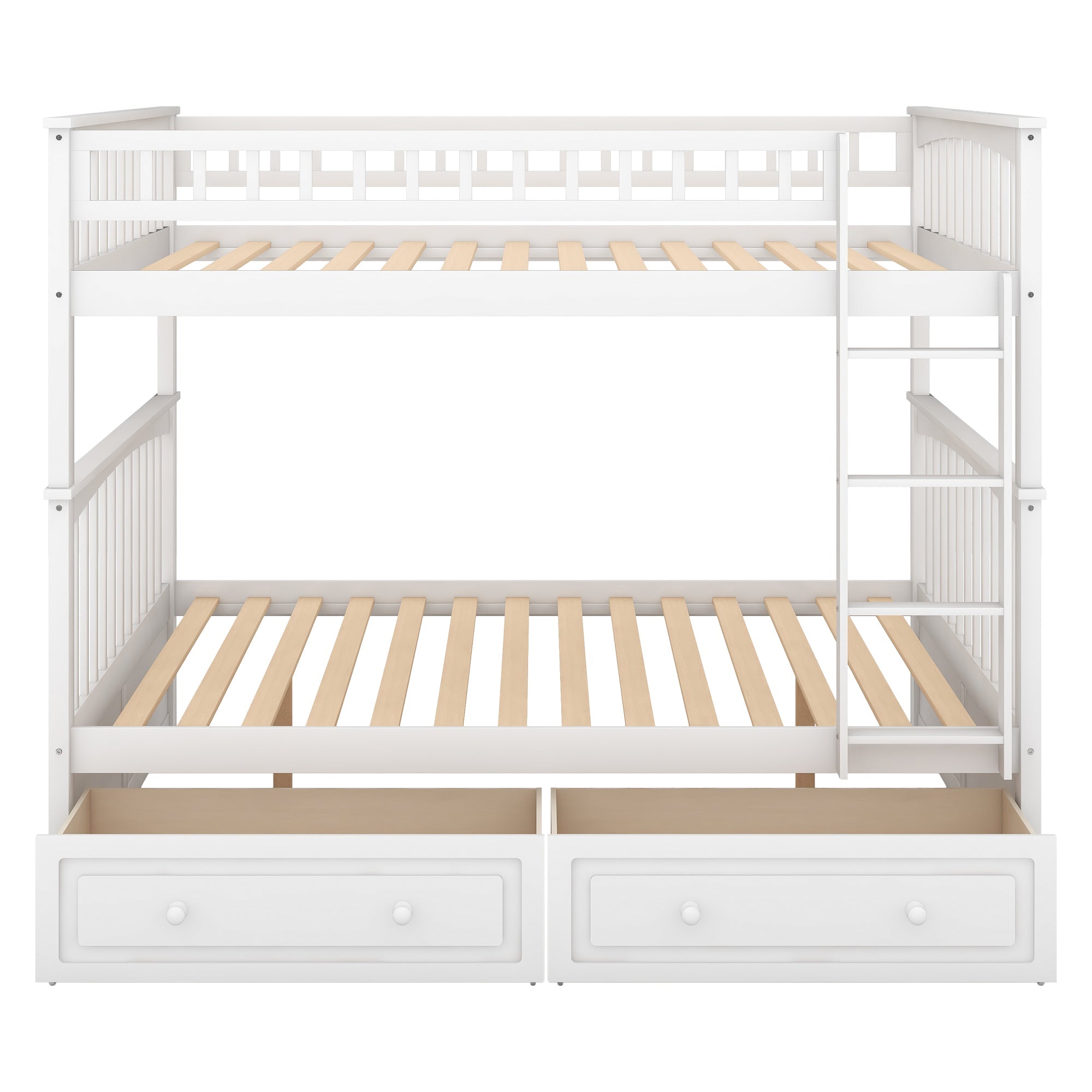 Full Over Full Bunk Bed with Drawers, Convertible Beds, White