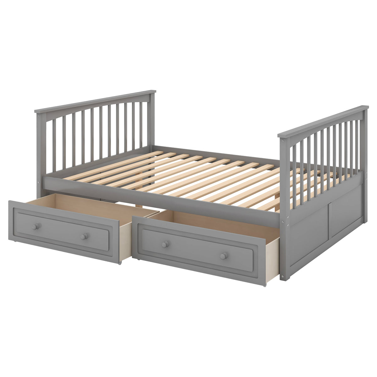 Full Over Full Bunk Bed with Drawers, Convertible Beds, Gray
