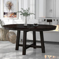 TREXM Farmhouse Round Extendable Dining Table with 16" Leaf