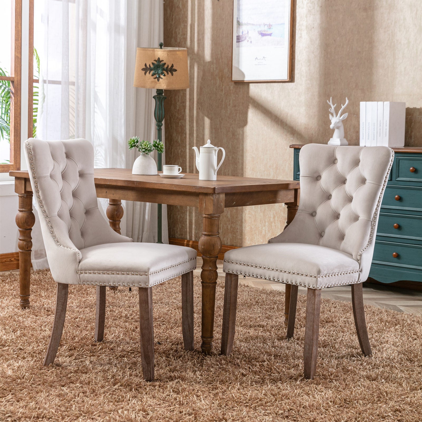 Nikki Collection Modern Velvet Upholstered Dining Chair Set