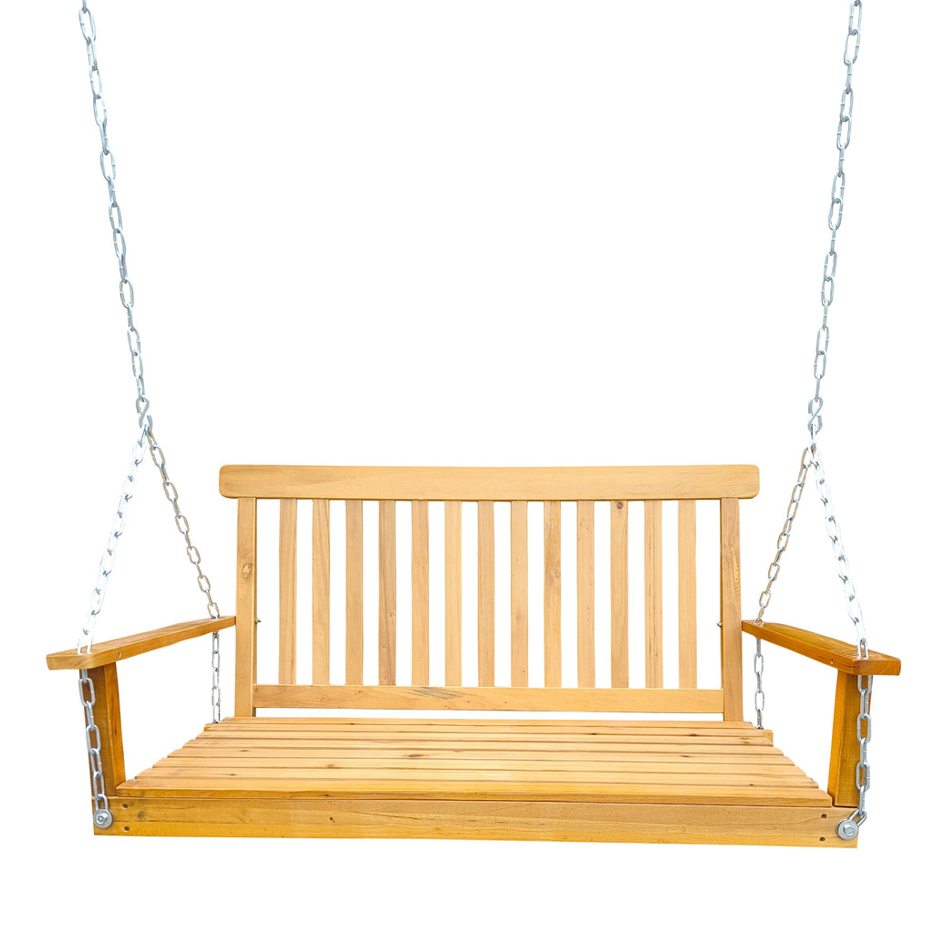 Front Porch Swing with Armrests, Teak Wood
