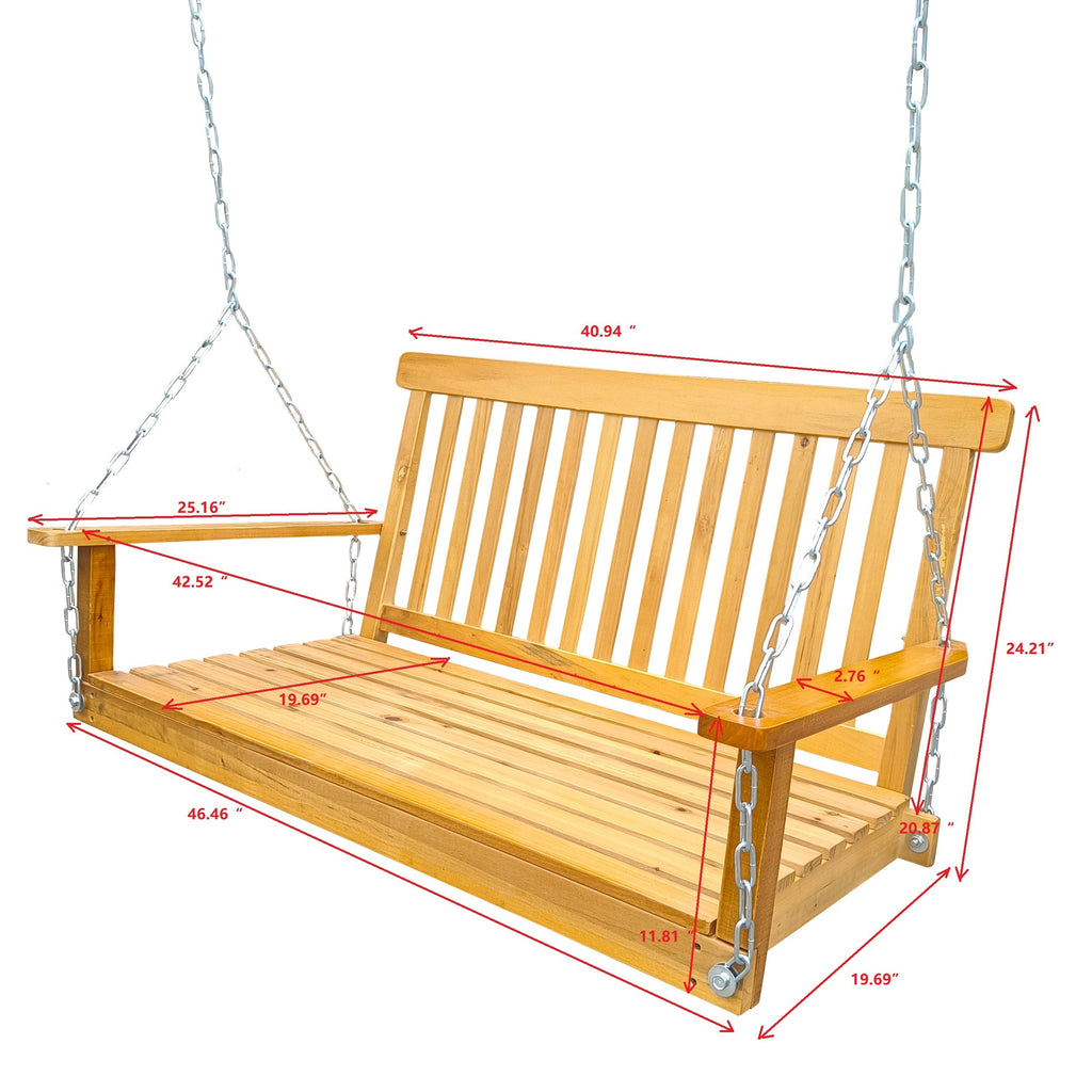 Front Porch Swing with Armrests, Teak Wood