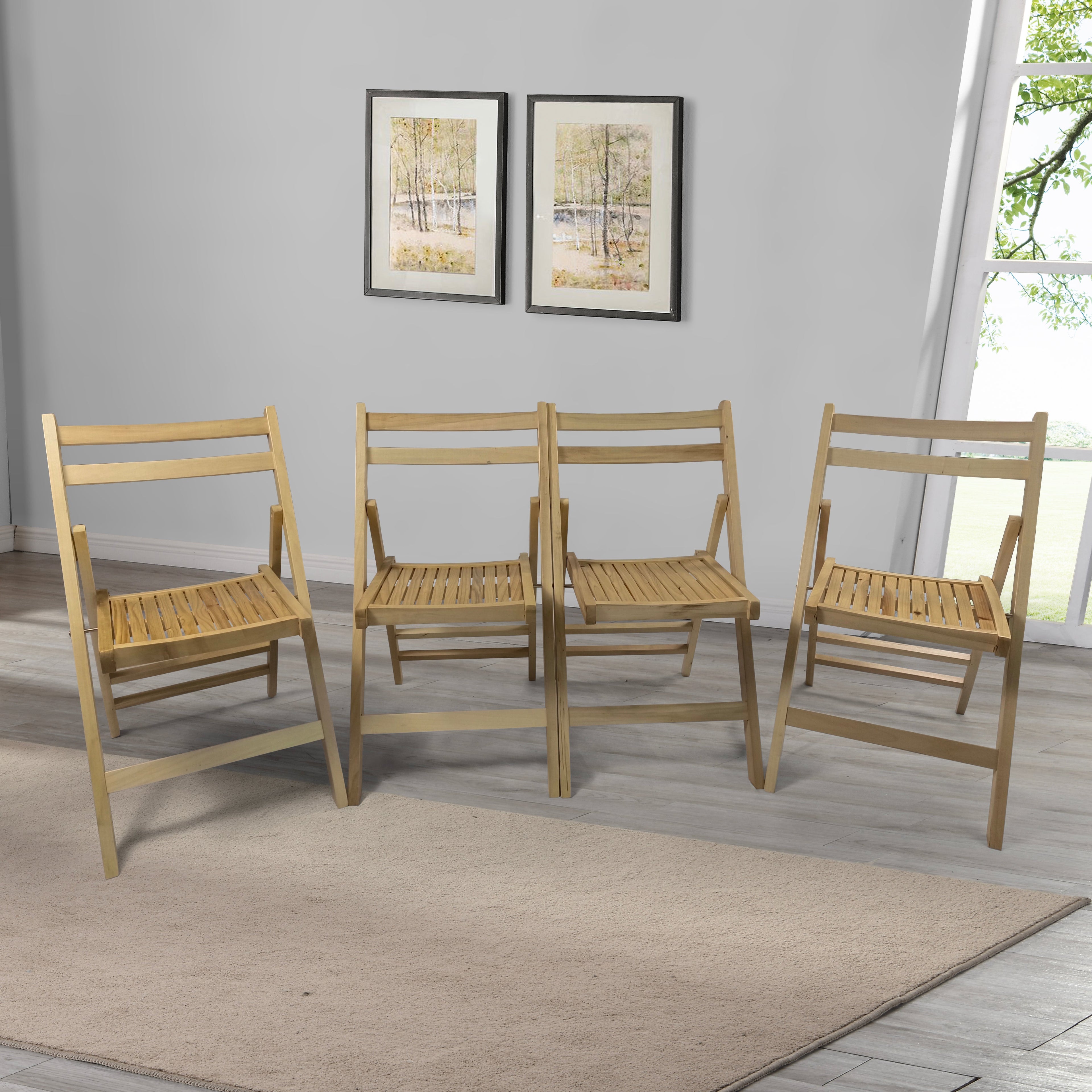 Slatted Wood Folding Chairs - Set of 4