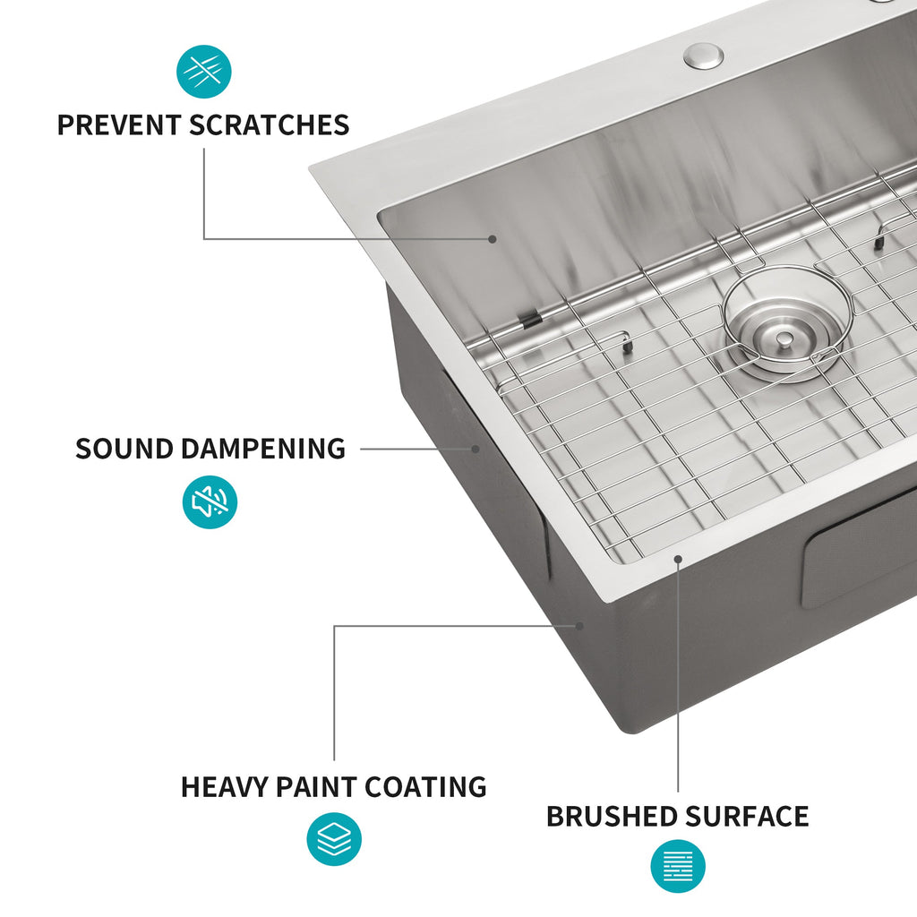 30" Single Bowl Topmount Kitchen Sink