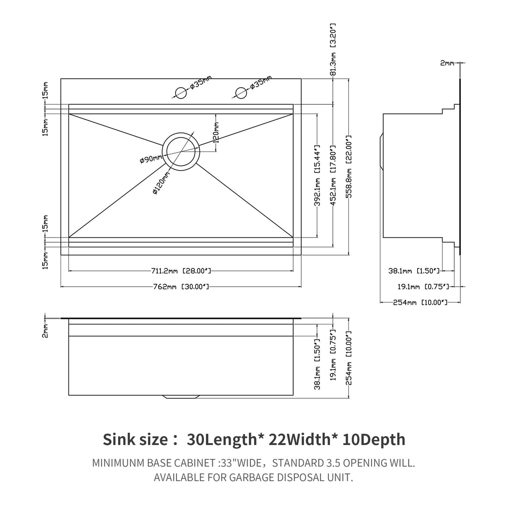 30 Drop Kitchen Sink - 30 x 22 x 10 Inch Kitchen Sink