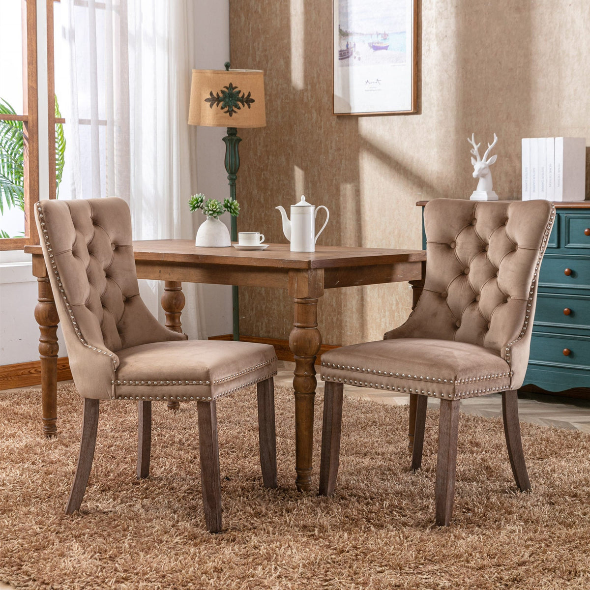 Nikki Collection Velvet Upholstered Dining Chair Set
