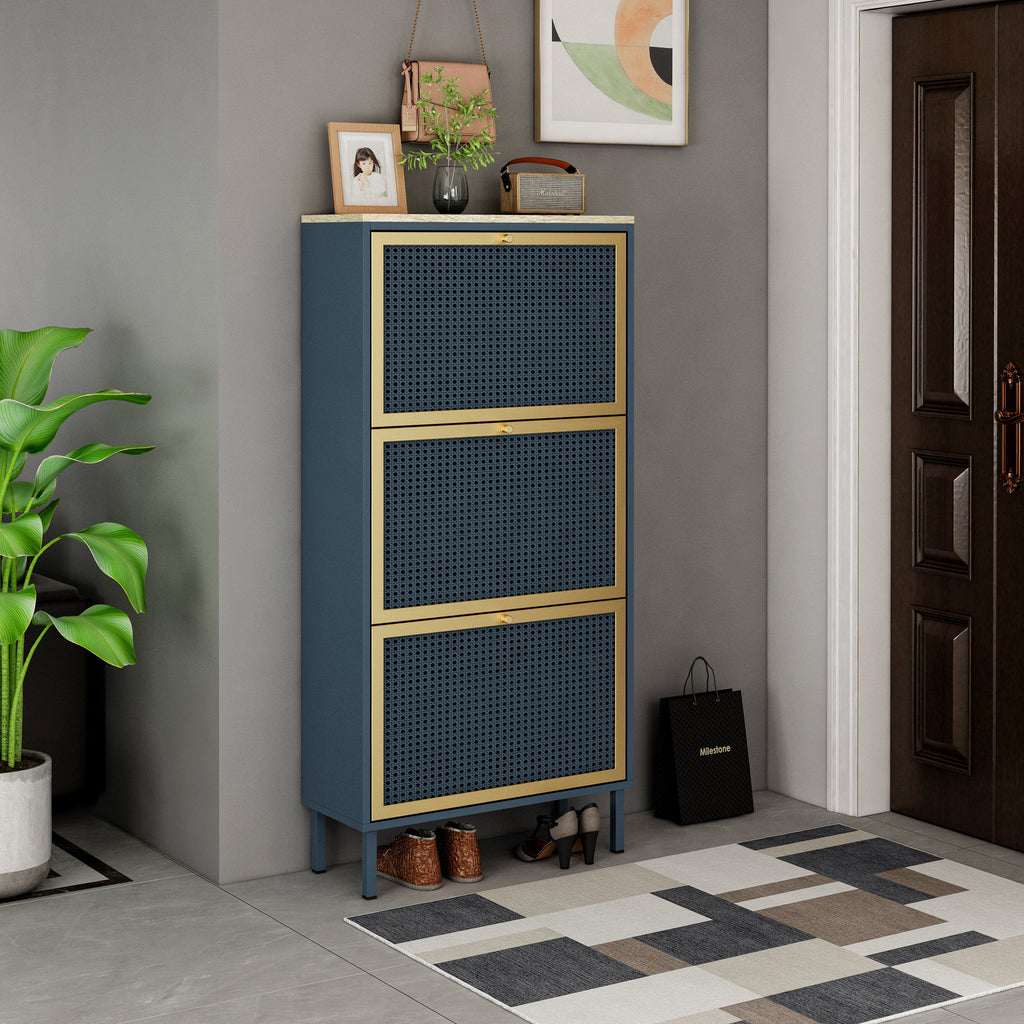 3 Metal Door Shoe Rack - Freestanding Modern Shoe Storage Cabinet