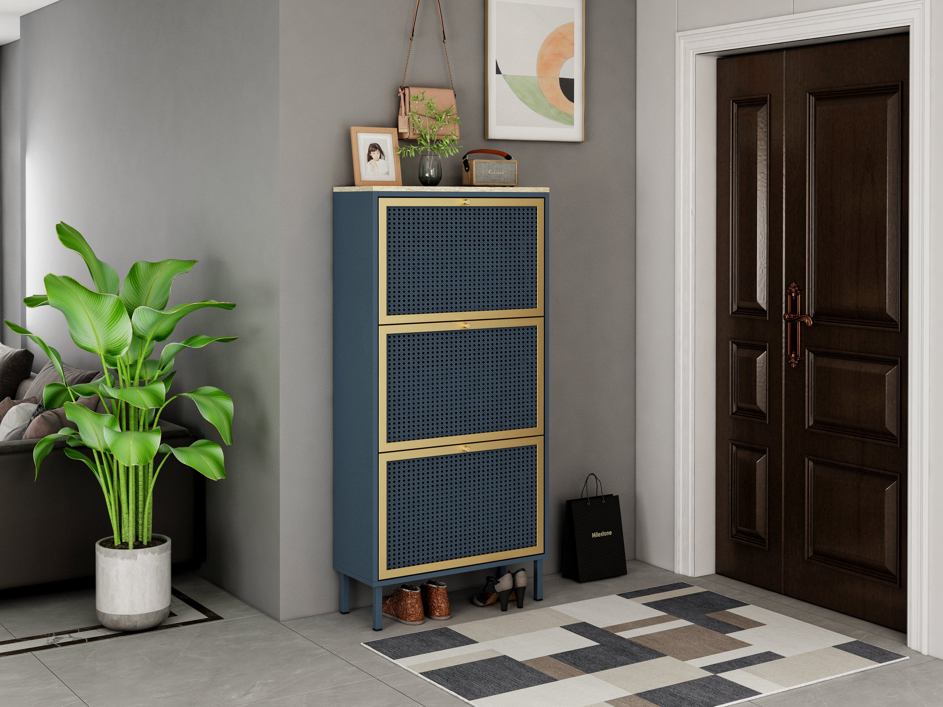 3 Metal Door Shoe Rack - Freestanding Modern Shoe Storage Cabinet