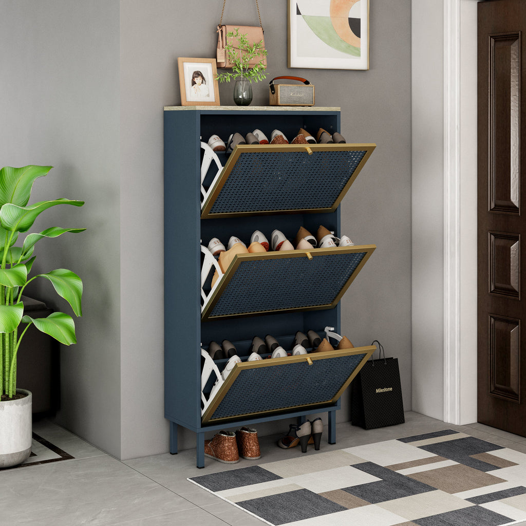 3 Metal Door Shoe Rack - Freestanding Modern Shoe Storage Cabinet