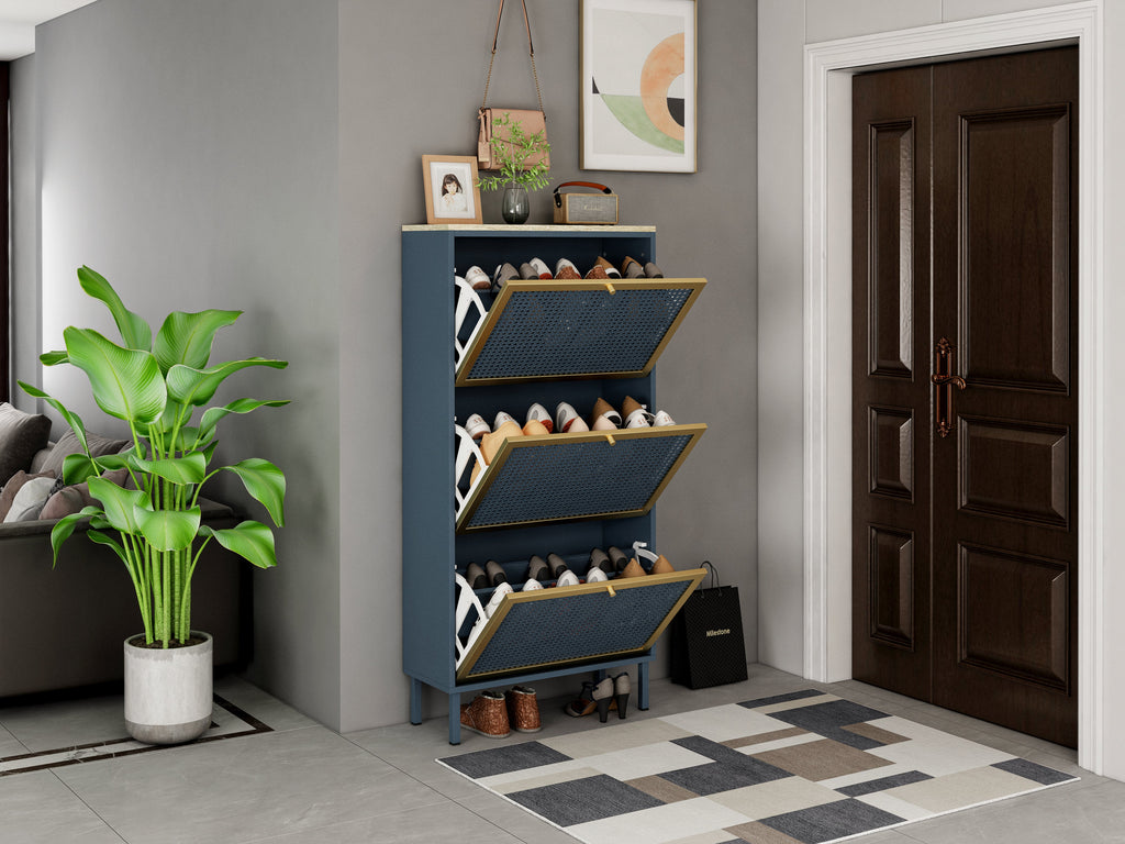 3 Metal Door Shoe Rack - Freestanding Modern Shoe Storage Cabinet