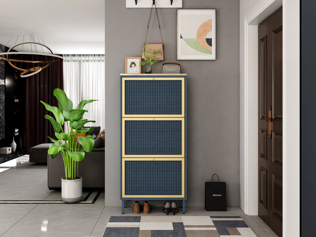 3 Metal Door Shoe Rack - Freestanding Modern Shoe Storage Cabinet