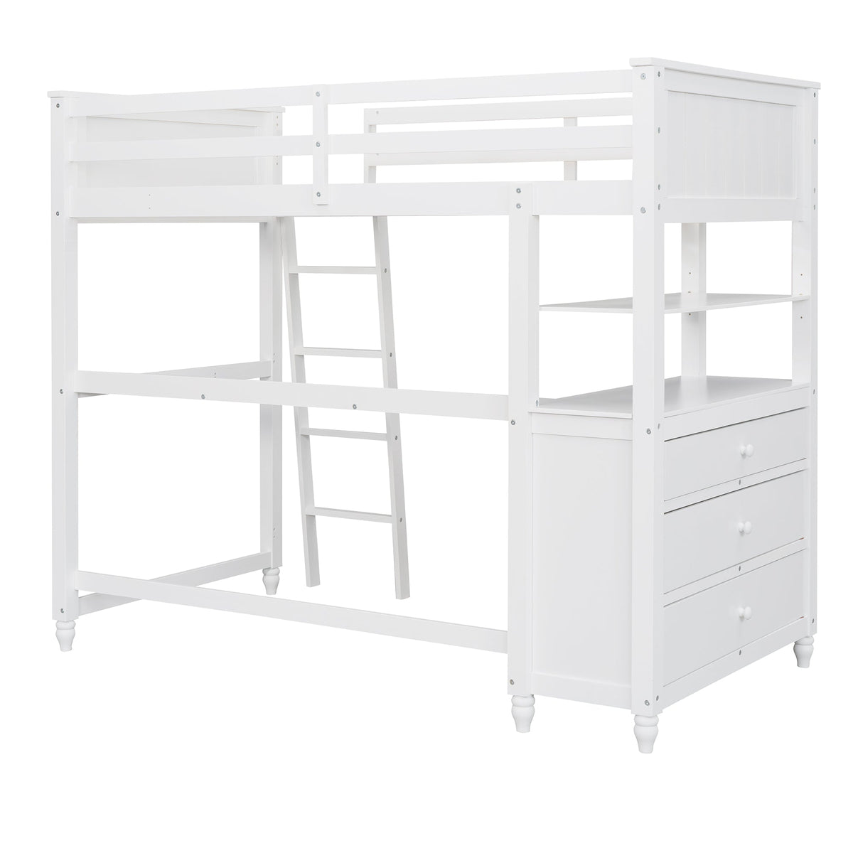 Twin Size Loft Bed with Drawers and Desk - White