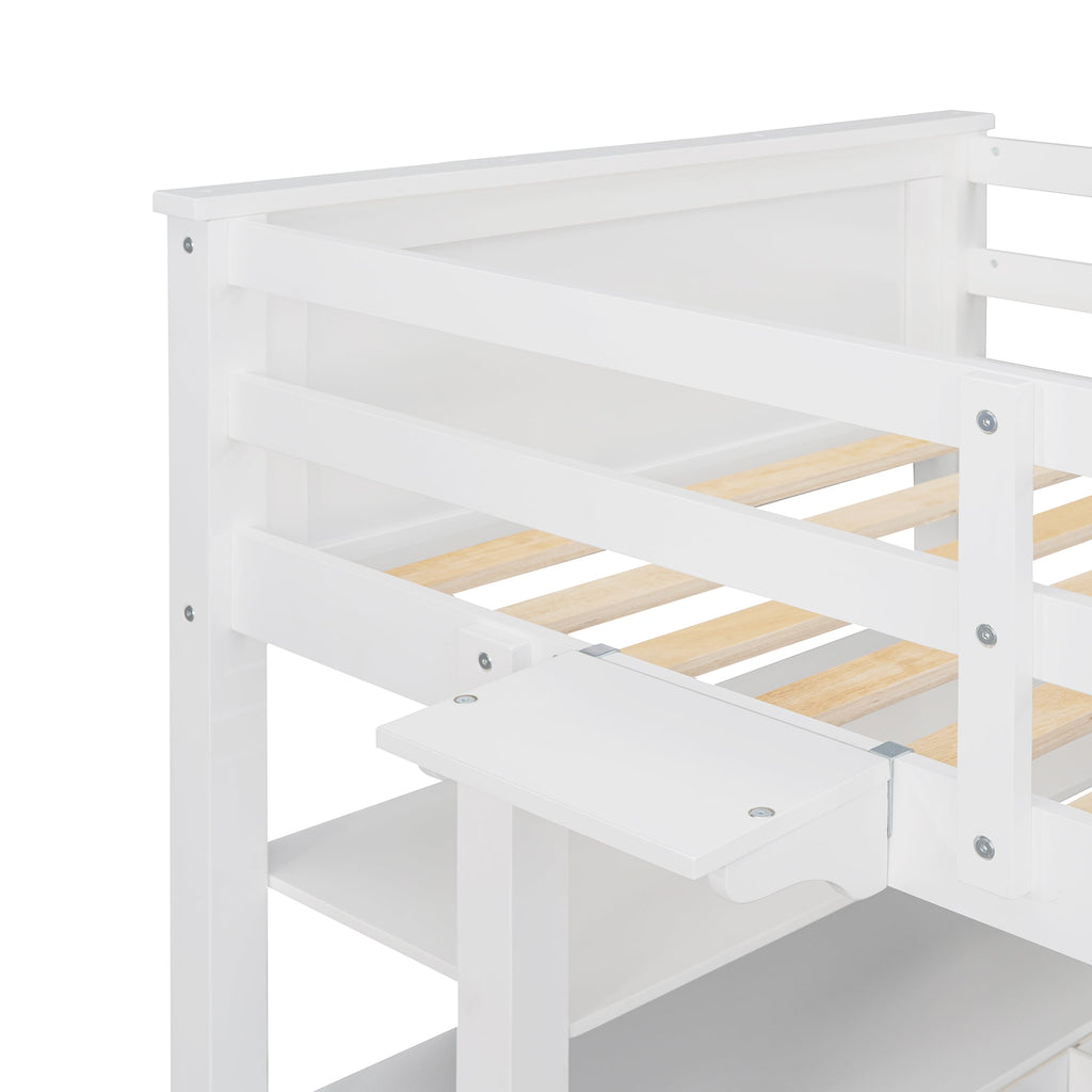 Twin Size Loft Bed with Drawers and Desk - White