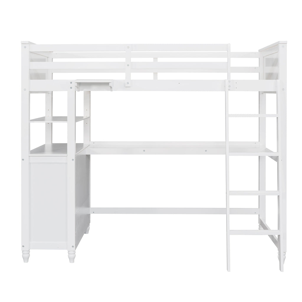 Twin Size Loft Bed with Drawers and Desk - White
