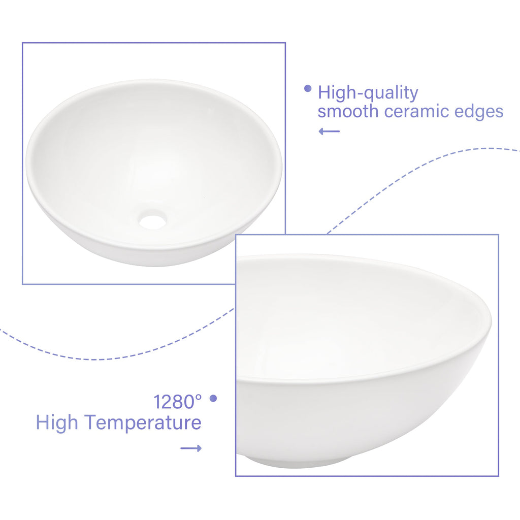 16"x16" White Ceramic C Vessel Bathroom Sink