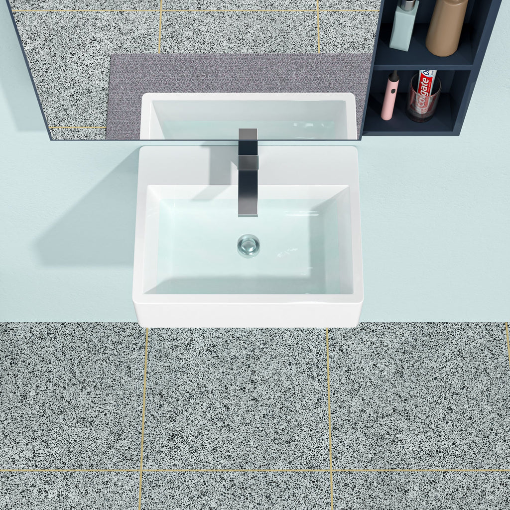 21"x16" White Ceramic Rectangular Wall Mounted Bathroom Sink