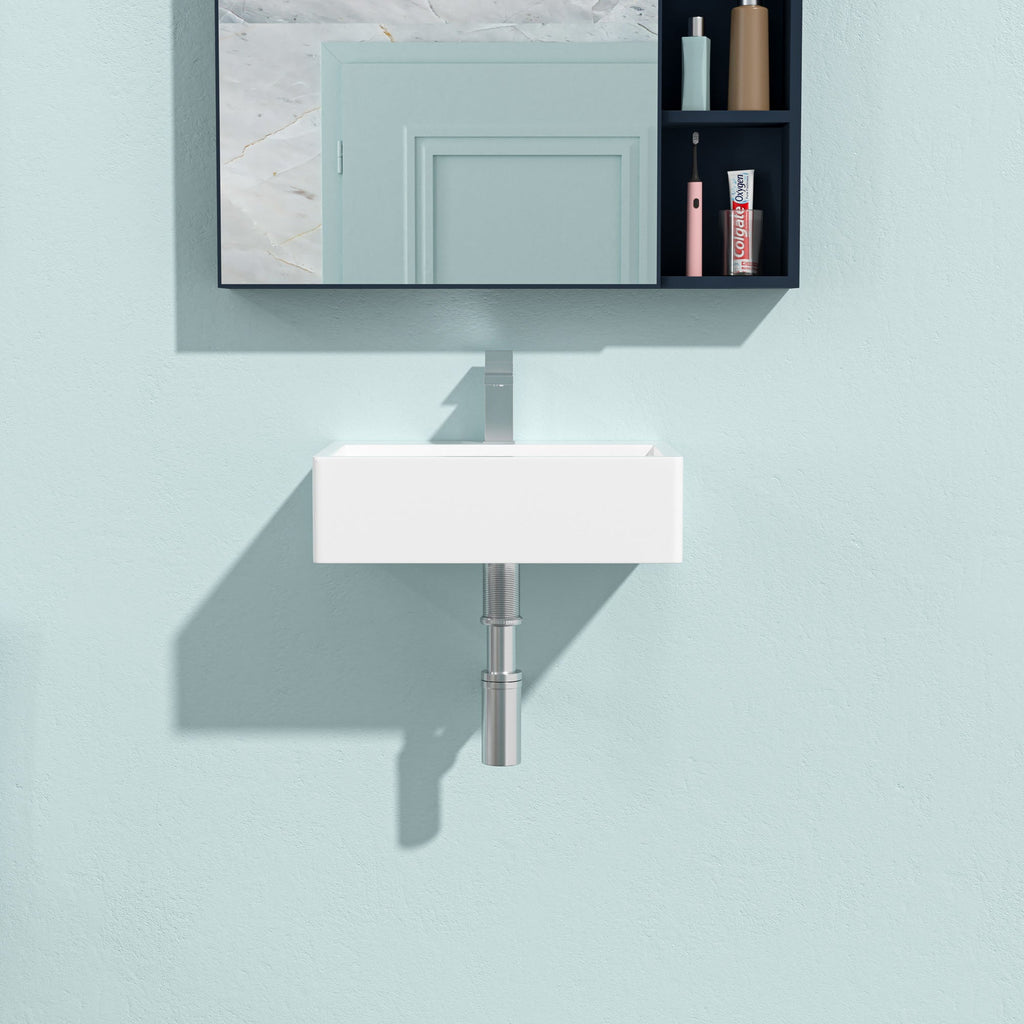 21"x16" White Ceramic Rectangular Wall Mounted Bathroom Sink
