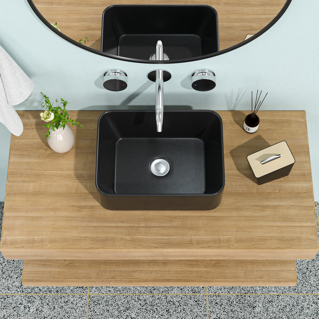 16"x12" Black Ceramic Rectangular Vessel Bathroom Sink