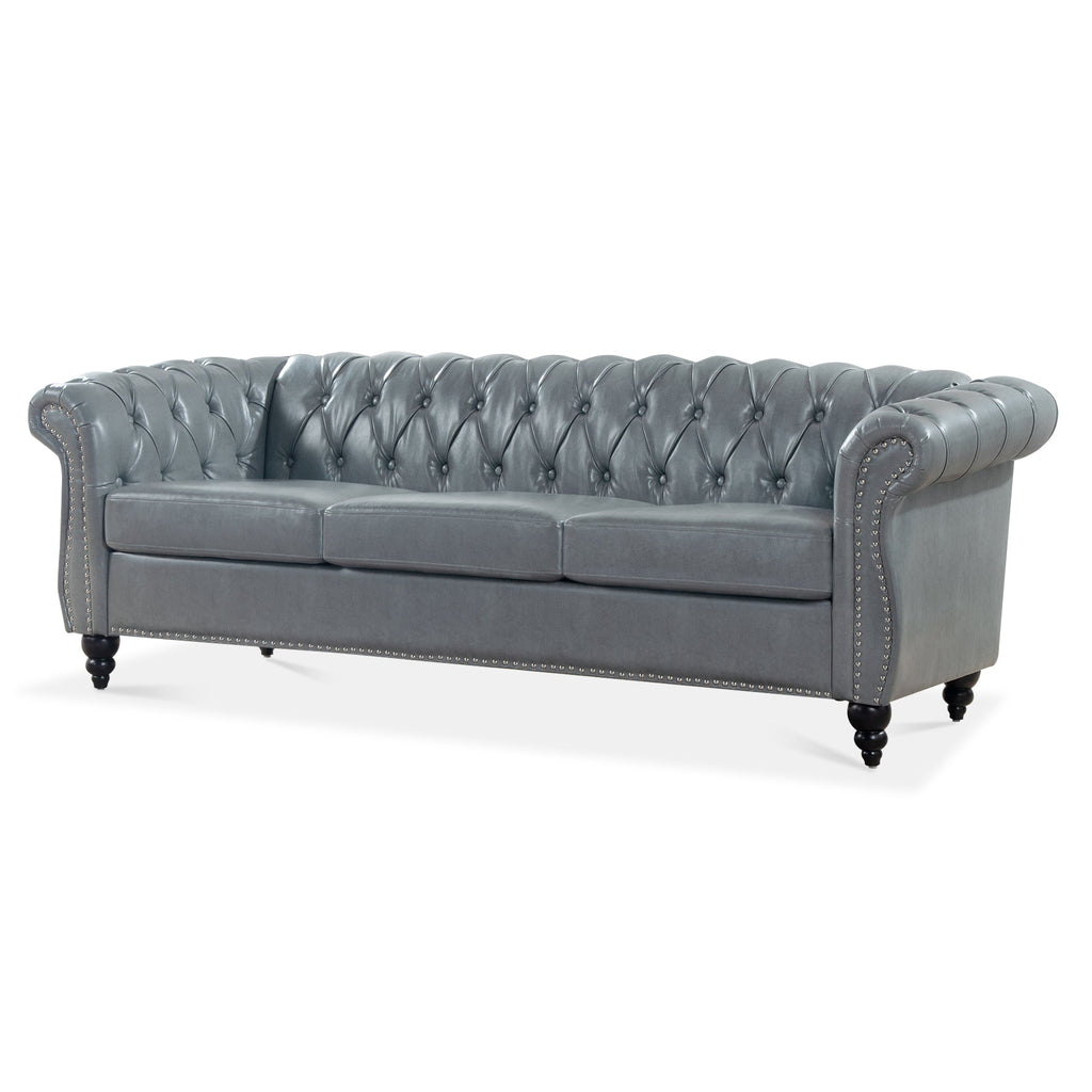 84.65" Rolled Arm Chesterfield 3 Seater Sofa