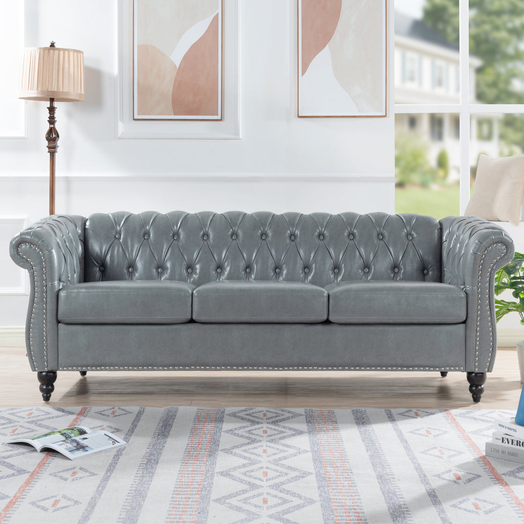 84.65" Rolled Arm Chesterfield 3 Seater Sofa