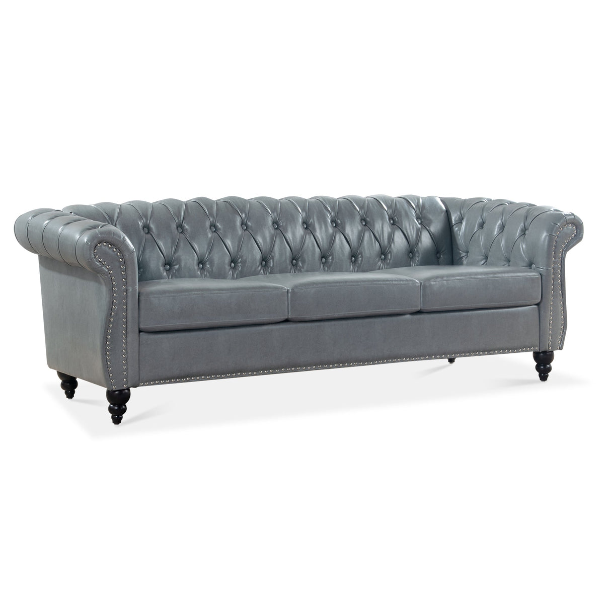 84.65" Rolled Arm Chesterfield 3 Seater Sofa