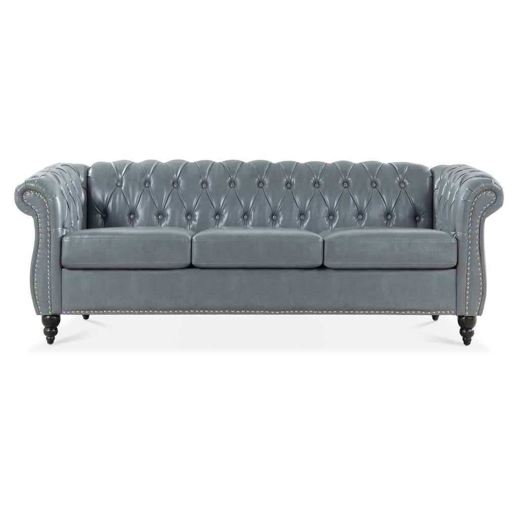 84.65" Rolled Arm Chesterfield 3 Seater Sofa